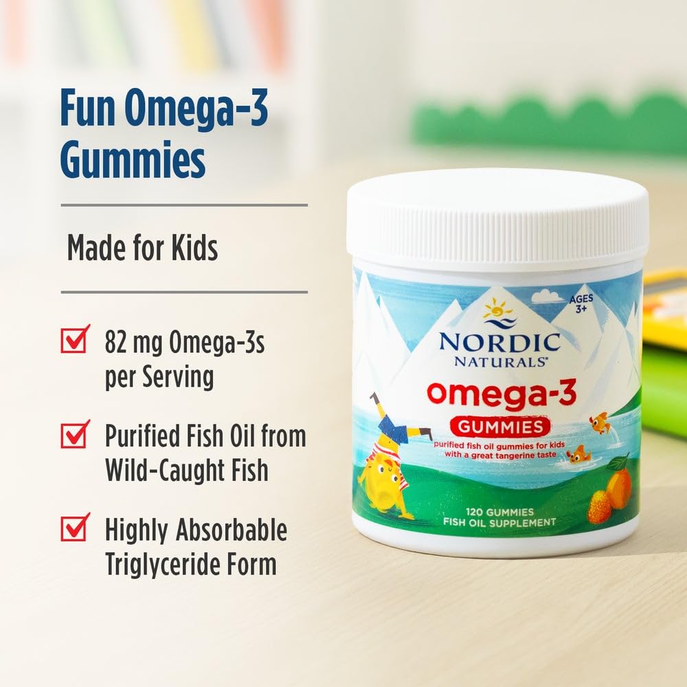 Etiqueta clara de Nordic Naturals Omega-3 Gummies con dosis visible.