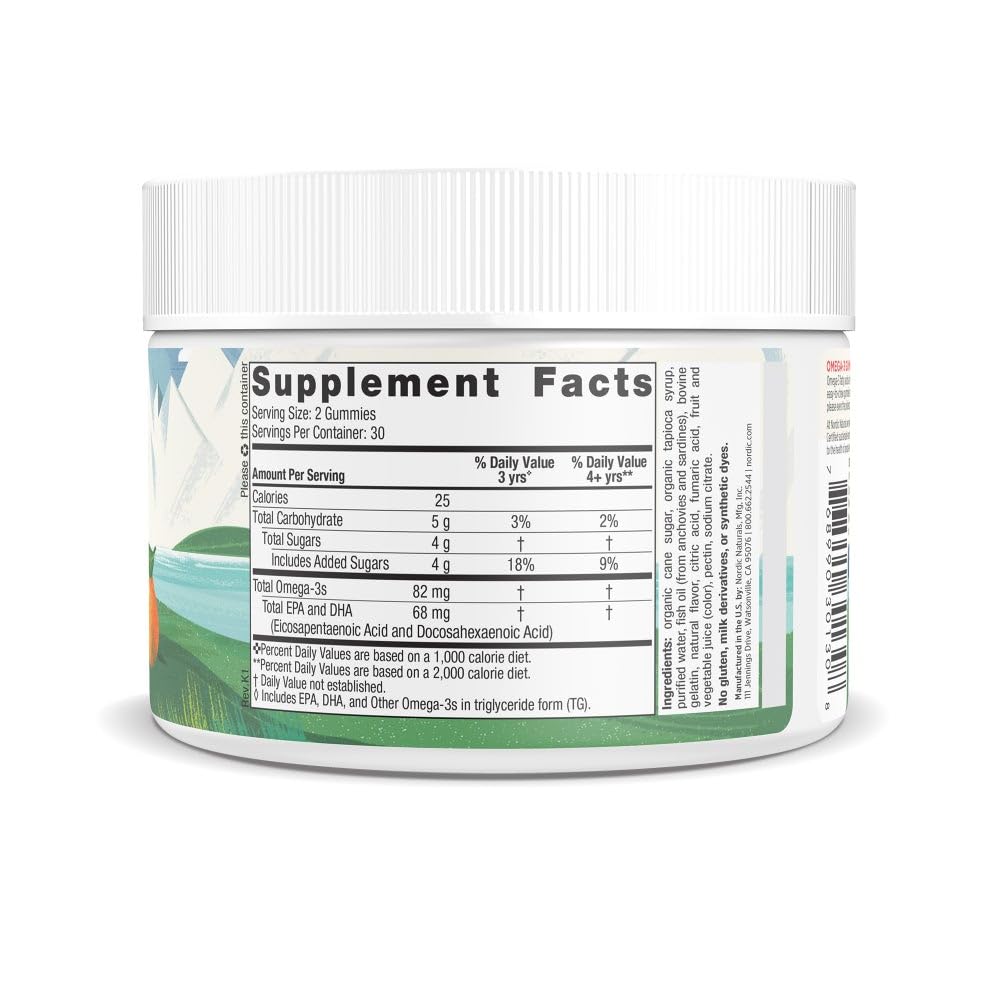 Frasco de Nordic Naturals Omega-3 Gomitas Mandarina, sin OGM y sabor agradable