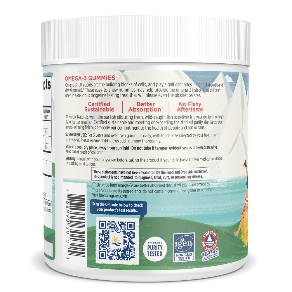 Porciones de Nordic Naturals Omega-3 Gummies, 60 porciones por envase.