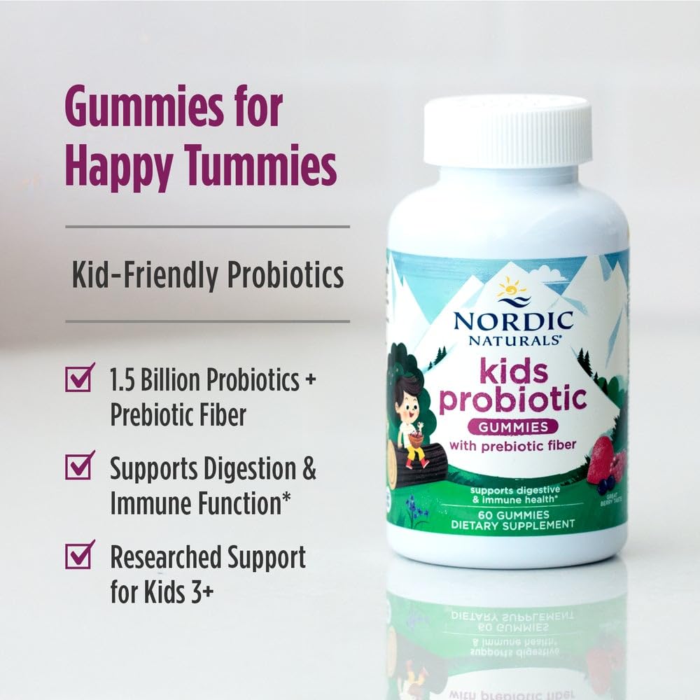 Nordic Naturals Kids Nordic Flora Gummies fruta-digestiva: fibra prebiótica para equilibrio estomacal.