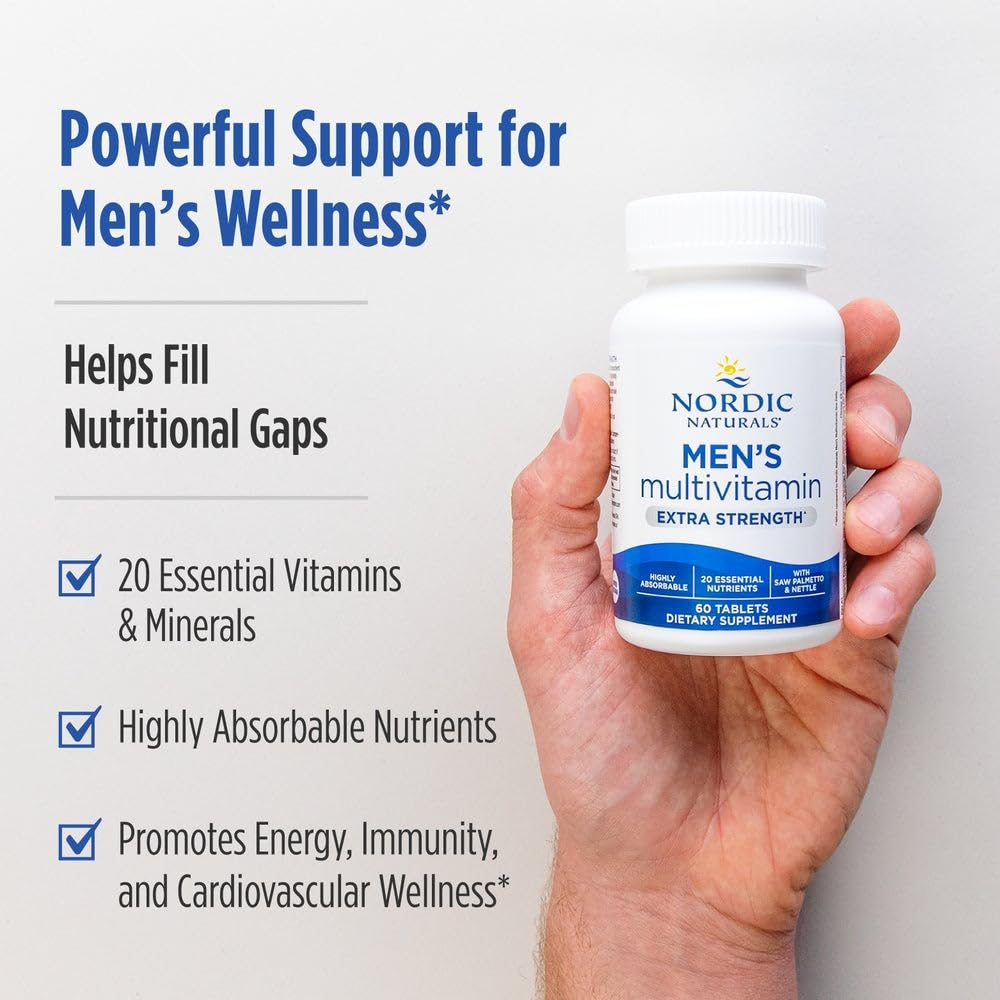 Nordic Naturals Multivitamínico Masculino Extra Fuerte, etiqueta frontal: información clara para uso diario.
