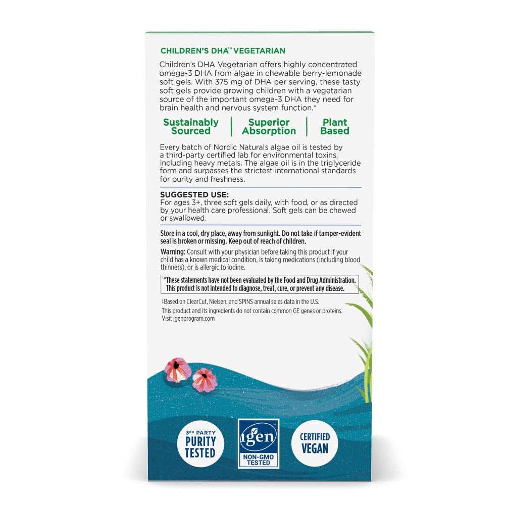 Formulación vegetal DHA de algas Nordic Naturals Ninos, fuente de omega-3 para diario.