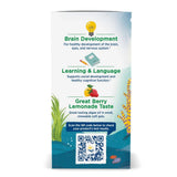 Etiqueta limpia Nordic Naturals Ninos DHA alga, sin gluten ni lácteos.