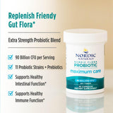 Etiqueta de Nordic Naturals Nordic Flora Probiotic Máximo Cuidado con 11 cepas y pureza.