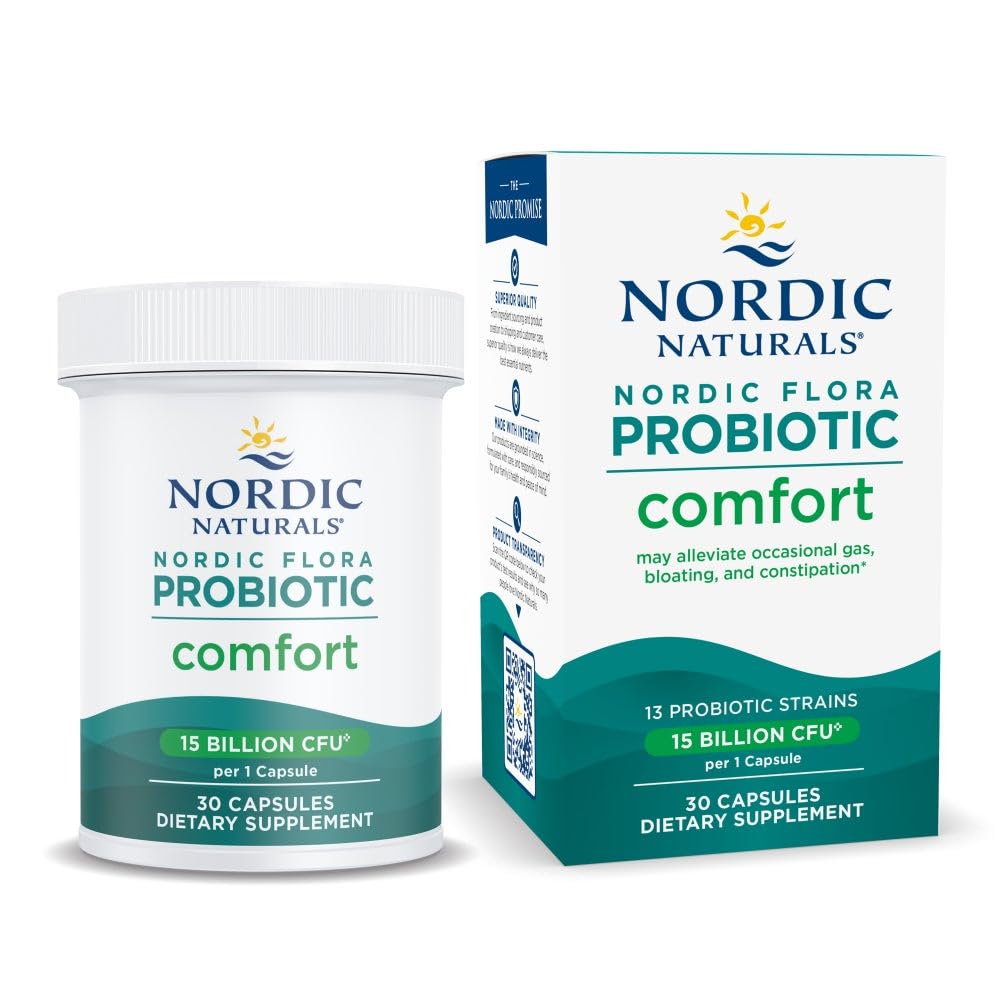 Nordic Naturals Nordic Flora Probiótico Confort cápsulas para apoyo digestivo diario.