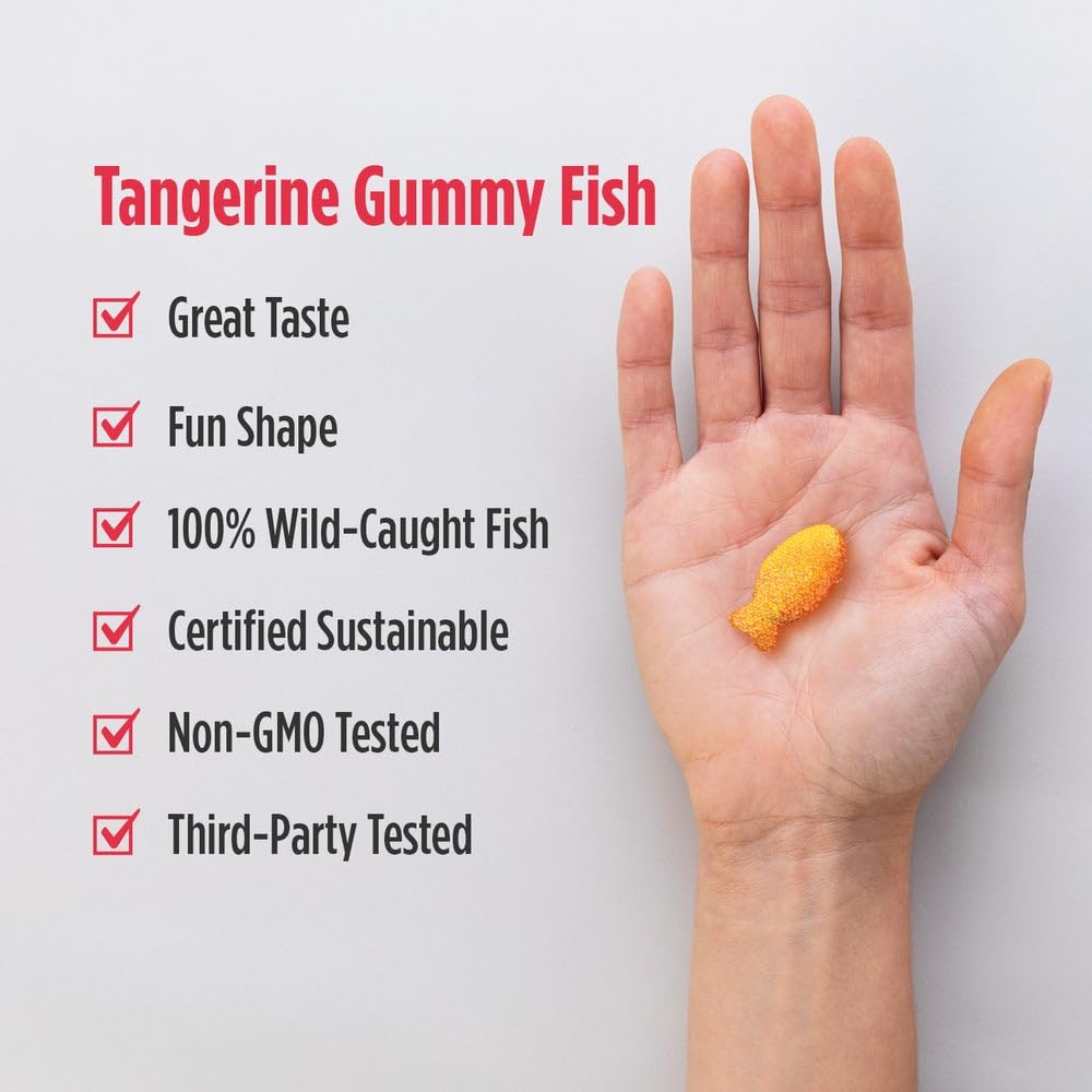 Nordic Naturals Nordic Omega-3 Gummy Fish Mandarina Etiqueta: libre de OGM, gluten y lactosa.