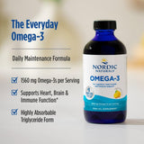 Etiqueta frontal de Nordic Naturals Omega-3 sabor limón, pureza y libre de transgenicos.