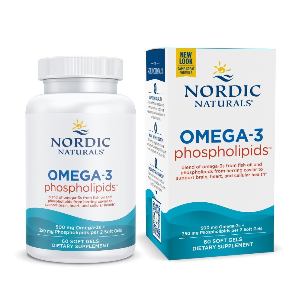 Nordic Naturals Omega-3 Fosfolípidos: botella frontal, apoyo a la salud cardíaca y cerebral.