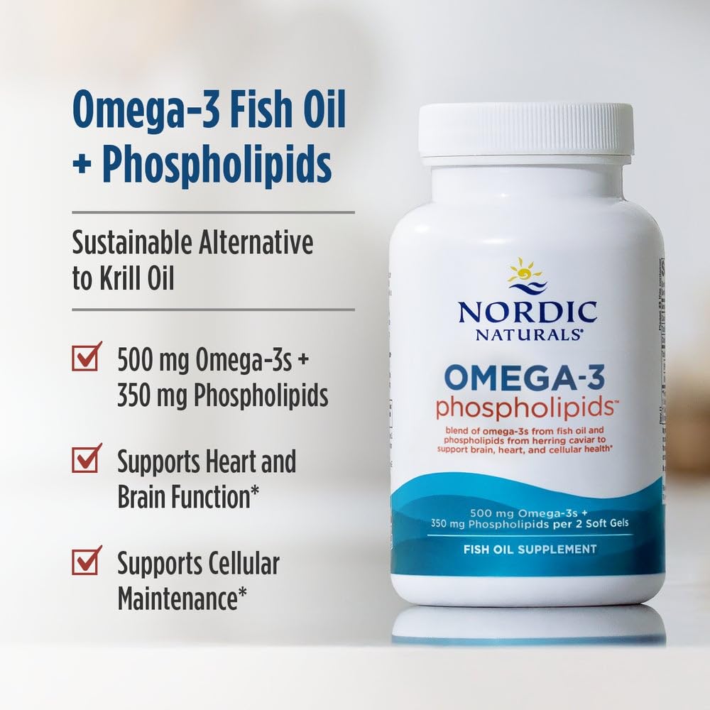 Cápsulas suaves y pequeñas de Nordic Naturals Omega-3 Fosfolípidos.
