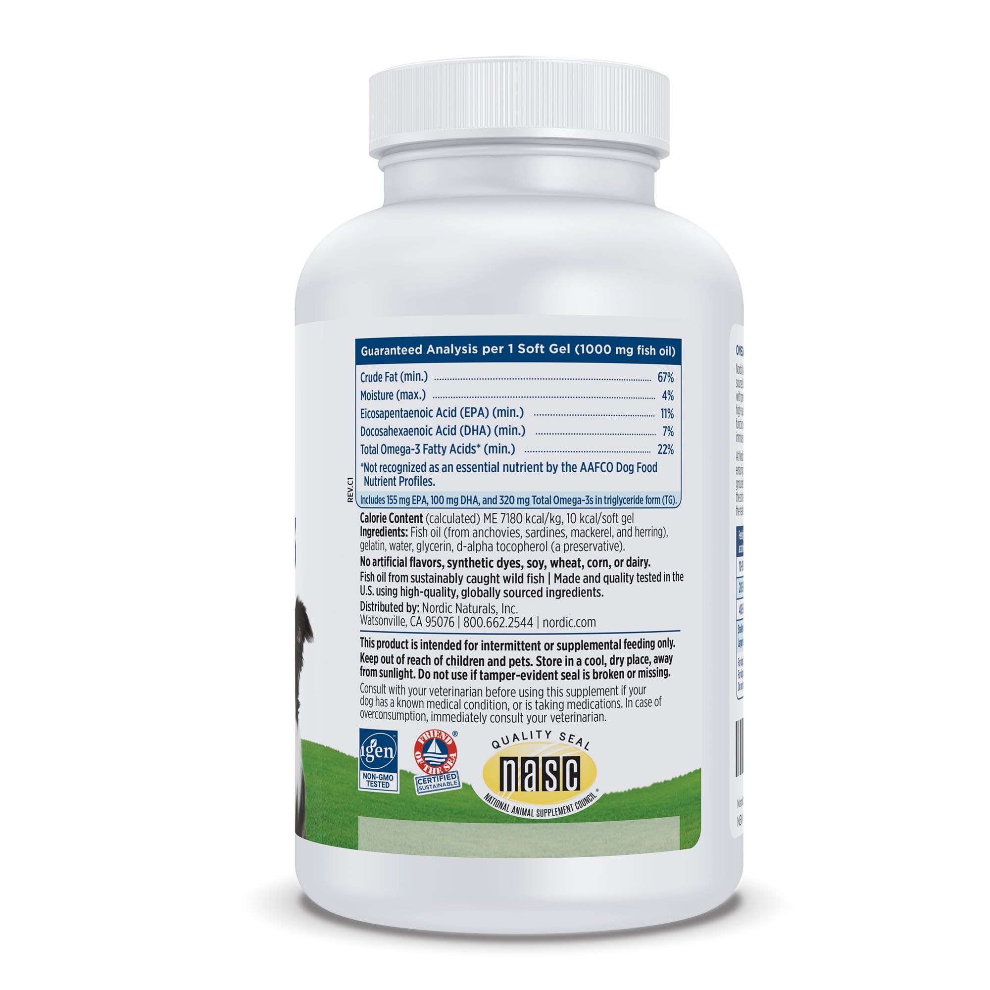 Nordic Naturals Omega-3 Pet: botella de cápsulas, cuida la piel y el pelaje.