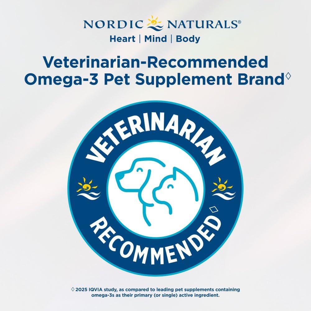 Uso diario de Nordic Naturals Omega-3 Pet para el bienestar canino.