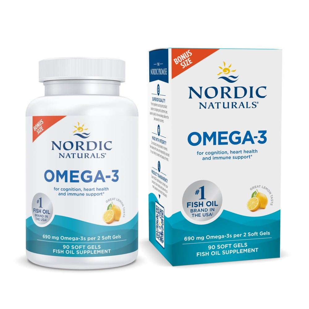 Nordic Naturals Omega-3 sabor limón en botella, para apoyar la salud cardíaca y general.