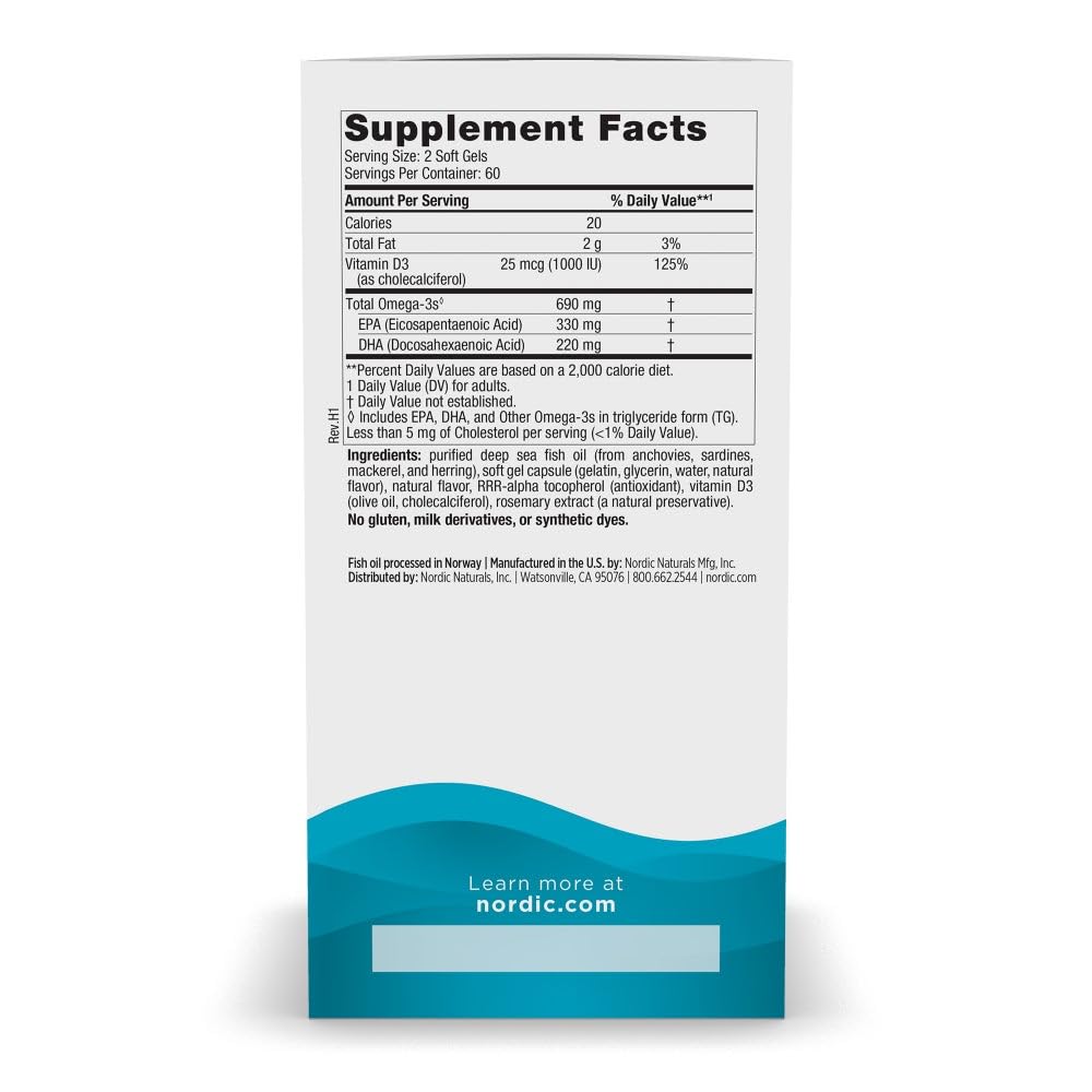 Nordic Naturals Omega-3D aceite de pescado: apoyo a la salud cerebral y cardíaca.