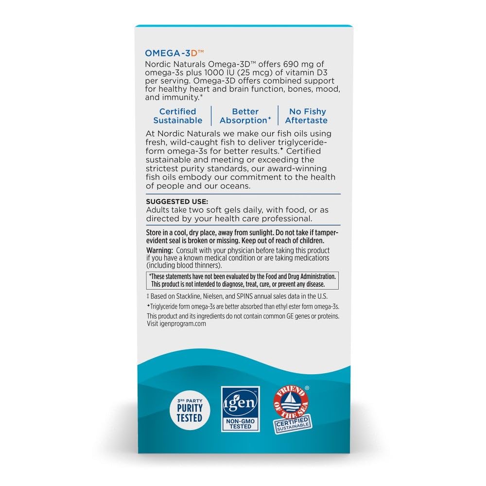 Nordic Naturals Omega-3D beneficios para corazón y cerebro: apoyo diario a funciones vitales.