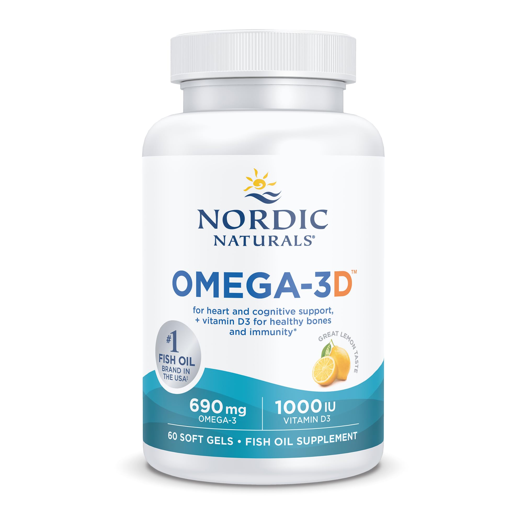 Nordic Naturals Omega-3D frasco 60 cápsulas: conveniencia para uso diario