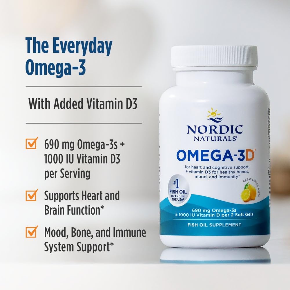 Nordic Naturals Omega-3D vitamina D3: aporta vitamina D para la absorción de calcio.
