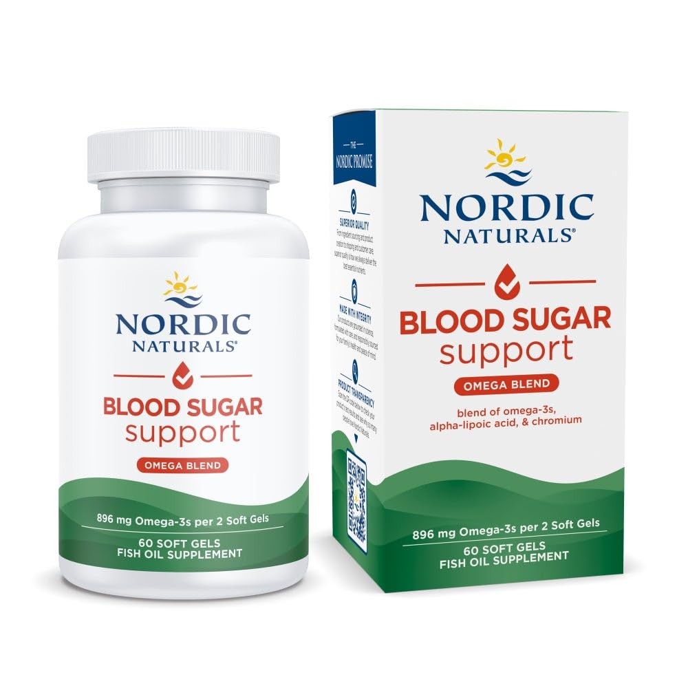 Nordic Naturals Omega Blood Sugar: botella con cápsulas limón para apoyar el metabolismo.
