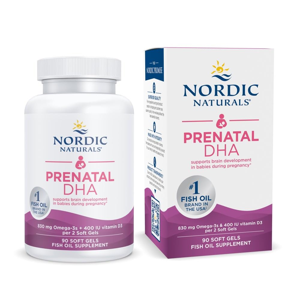 Nordic Naturals Prenatal DHA: botella con cápsulas blandas para ingesta suave y estómagos sensibles.