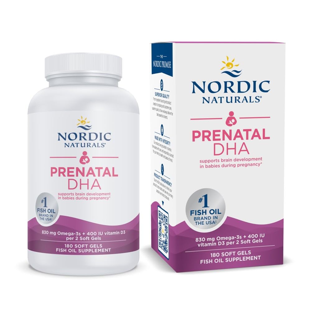 Nordic Naturals Prenatal DHA: botella con cápsulas para apoyo al desarrollo cerebral durante el embarazo