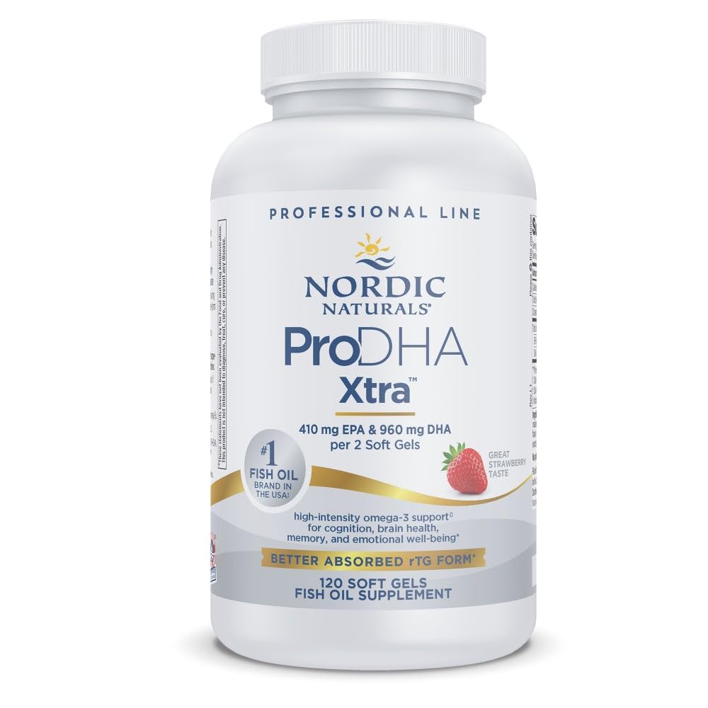 Nordic Naturals ProDHA 1000 cápsulas blandas con sabor fresa apoyando la memoria