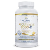Nordic Naturals Pro Omega 2000-D frasco de cápsulas con sabor a limón para la toma diaria.