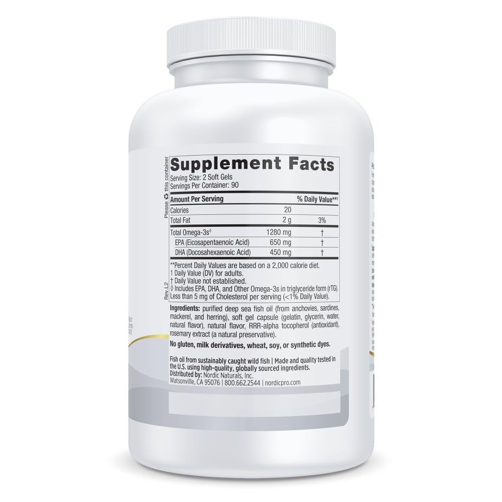ProOmega Nordic Naturals cápsulas suaves de alta potencia para cerebro y corazón.