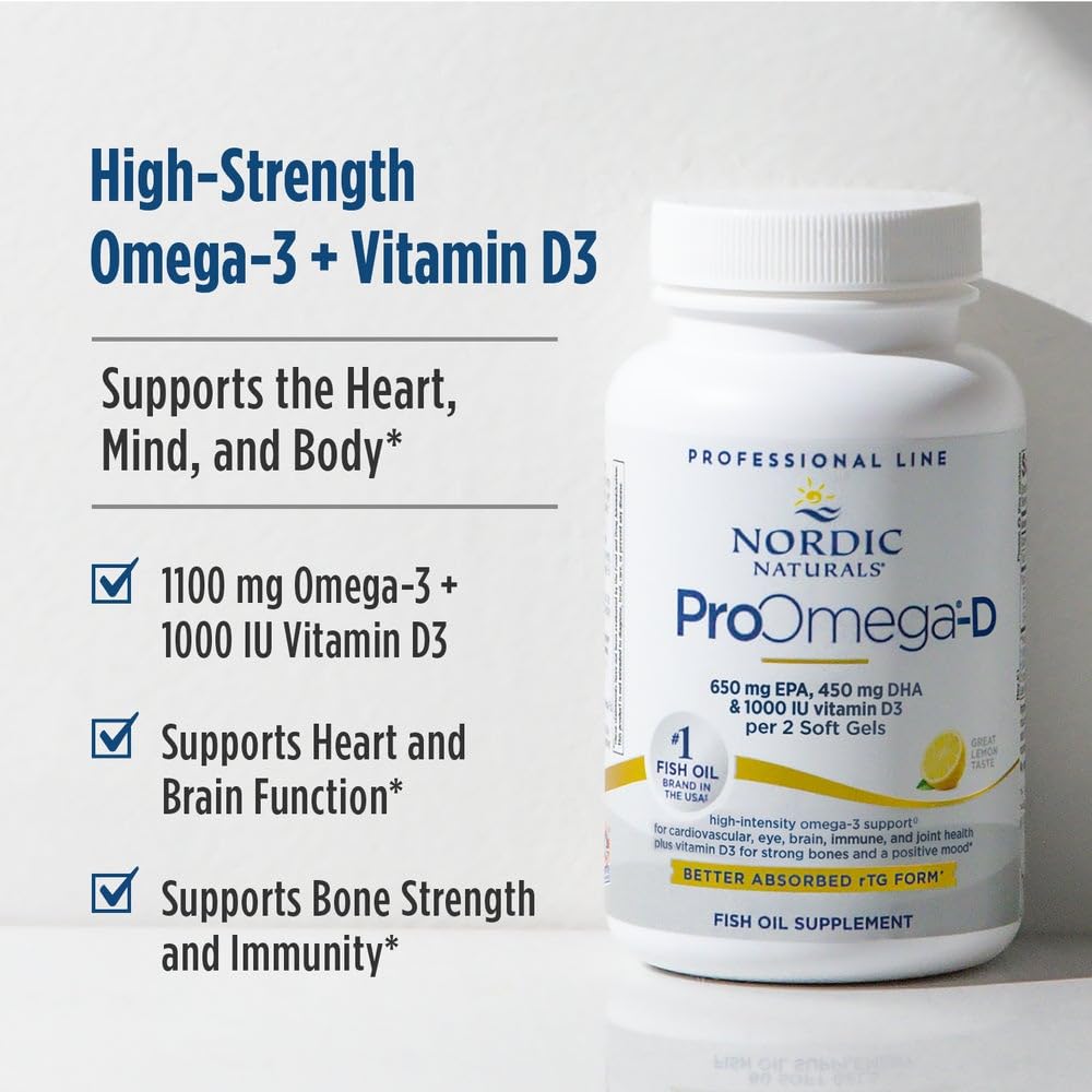ProOmega-D, cápsulas doradas: alta concentración de omega-3 para uso diario.
