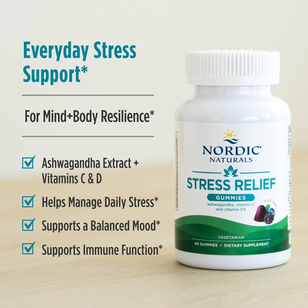 Textura suave de gomitas Nordic Naturals Stress Relief para momentos de calma