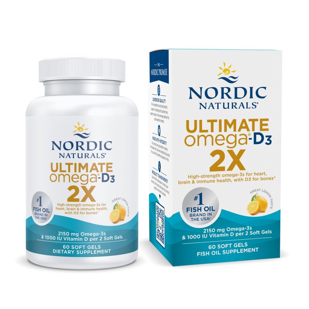 Nordic Naturals Ultimate Omega 2X cápsulas blandas limón para apoyo cardíaco y cognitivo.