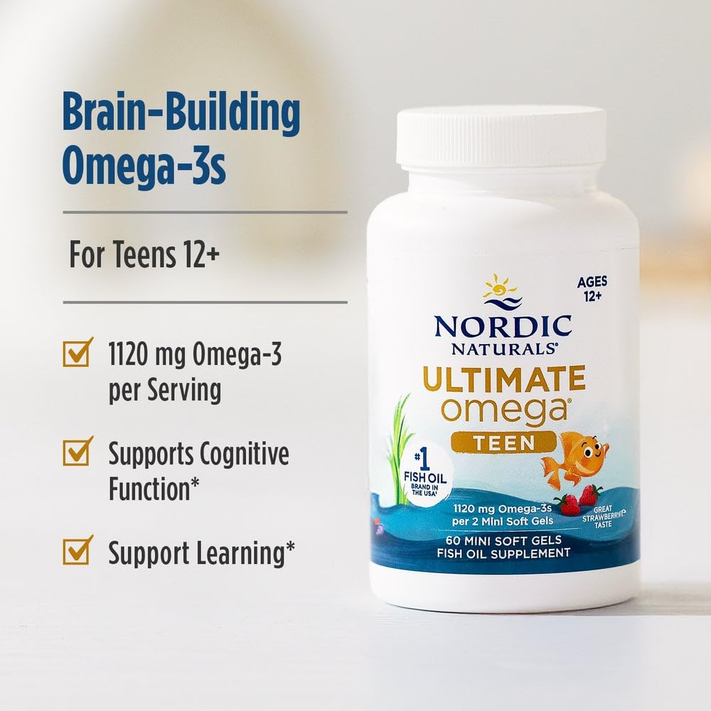 Nordic Naturals Ultimate Omega 2x Teen etiqueta frontal: información clara de dosis diarias