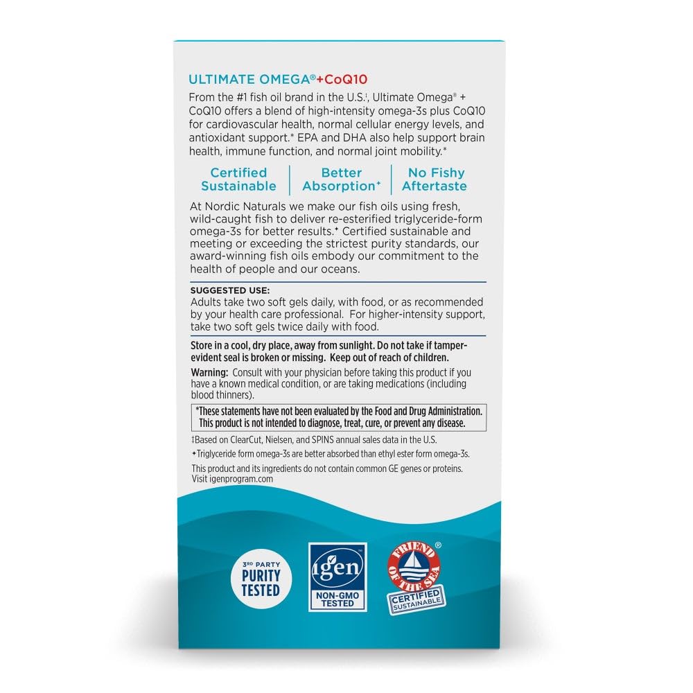 Nordic Naturals garantía de pureza en empaque, producto no transgénico