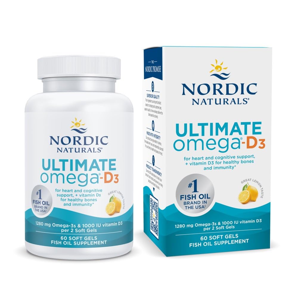 Nordic Naturals Ultimate Omega-D3, caja de cápsulas, apoyo a la salud cardíaca