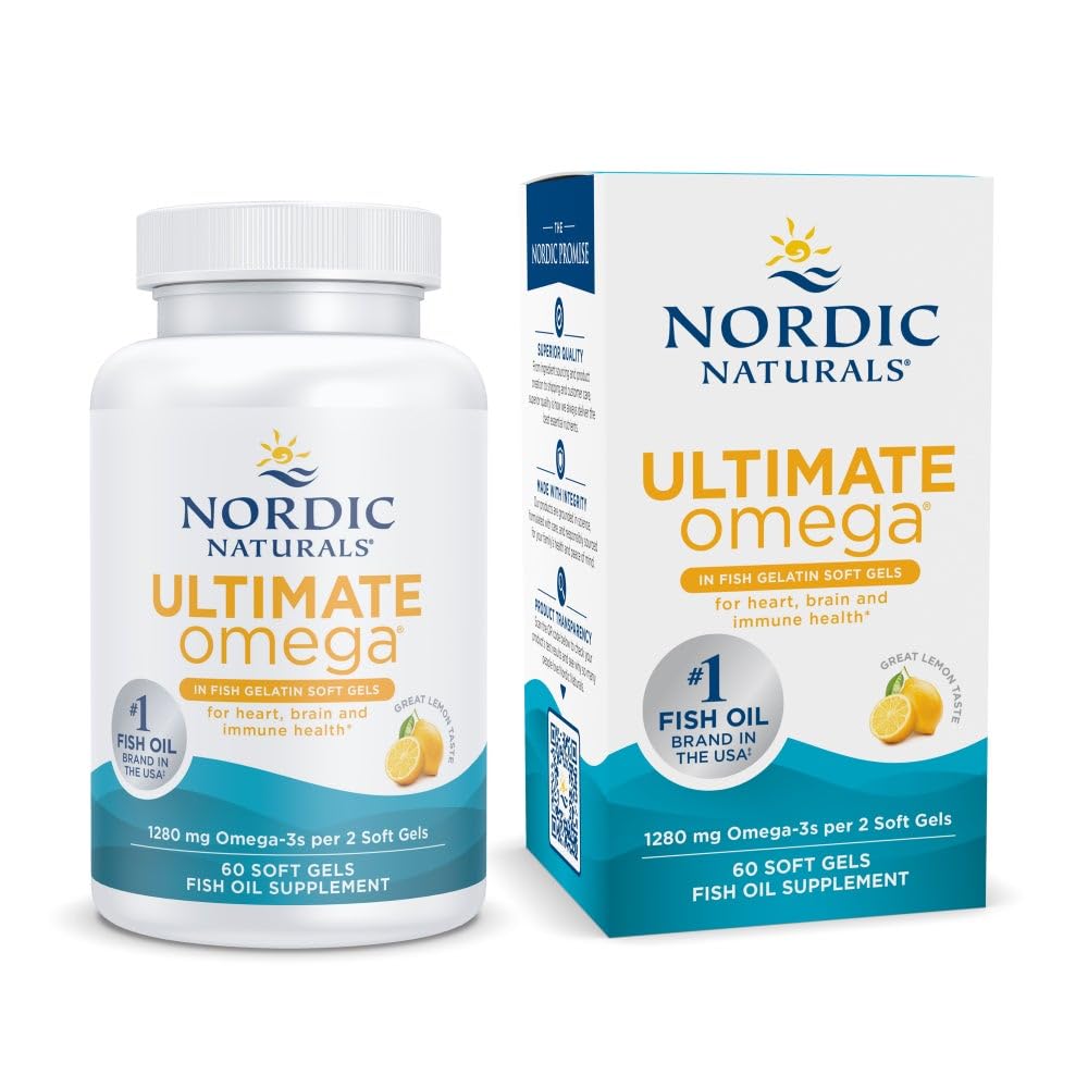 Nordic Naturals Ultimate Omega en gelatina de pescado, sabor limón, apoyo posible a la salud cerebral.