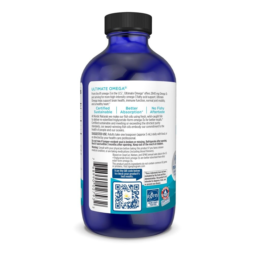 Frasco de Nordic Naturals Ultimate Omega Liquid con limón irradia bienestar diario