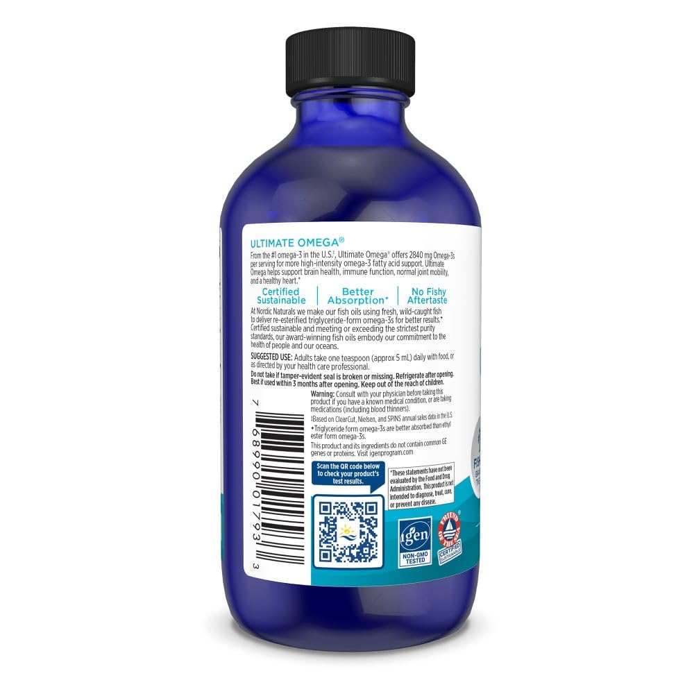 Nordic Naturals Ultimate Omega Líquido, envase cuatro onzas, opción conveniente para la familia.