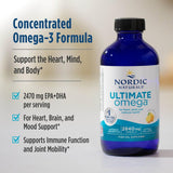 Nordic Naturals Ultimate Omega Líquido, ingredientes sin OGM, fórmula pura y sin gluten.