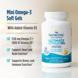 Parte trasera de la botella Nordic Naturals Ultimate Omega Mini D3, información de ingredientes