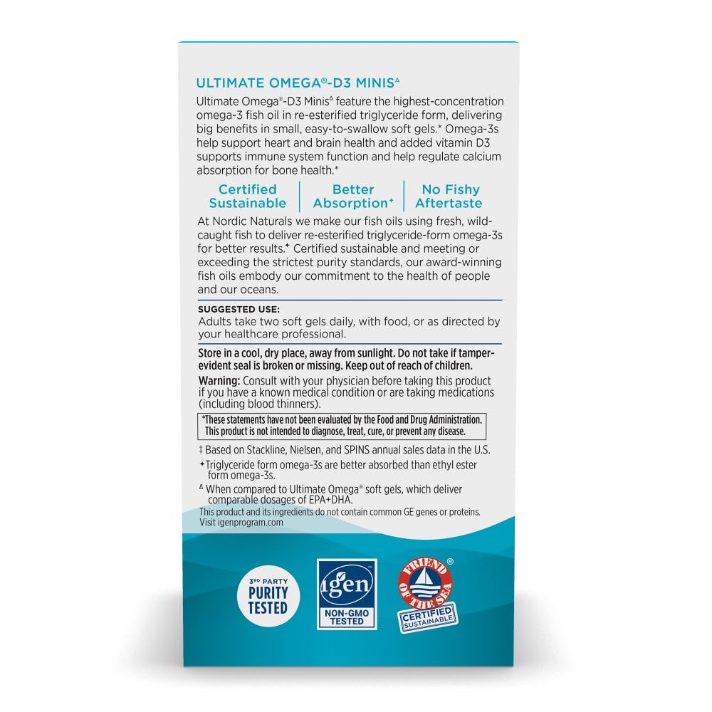 Vista de cápsulas con sabor limón de Nordic Naturals Ultimate Omega Mini D3