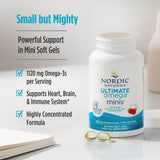 Nordic Naturals Ultimate Omega Minis, etiqueta clara con sabor fresa y dosis diaria.