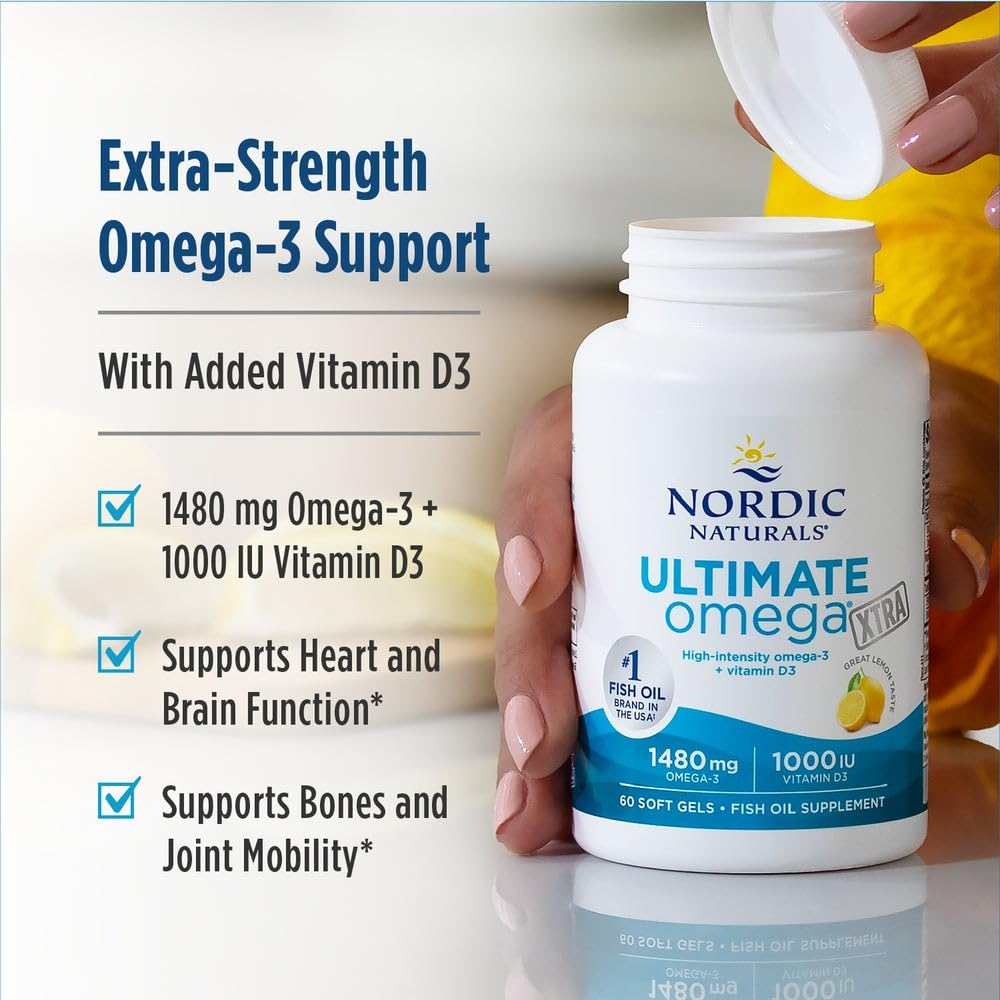 Etiqueta de Nordic Naturals Ultimate Omega Xtra mostrando vitamina D3 para apoyo de salud