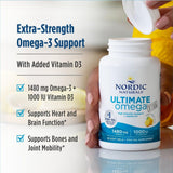 Etiqueta de Nordic Naturals Ultimate Omega Xtra mostrando vitamina D3 para apoyo de salud