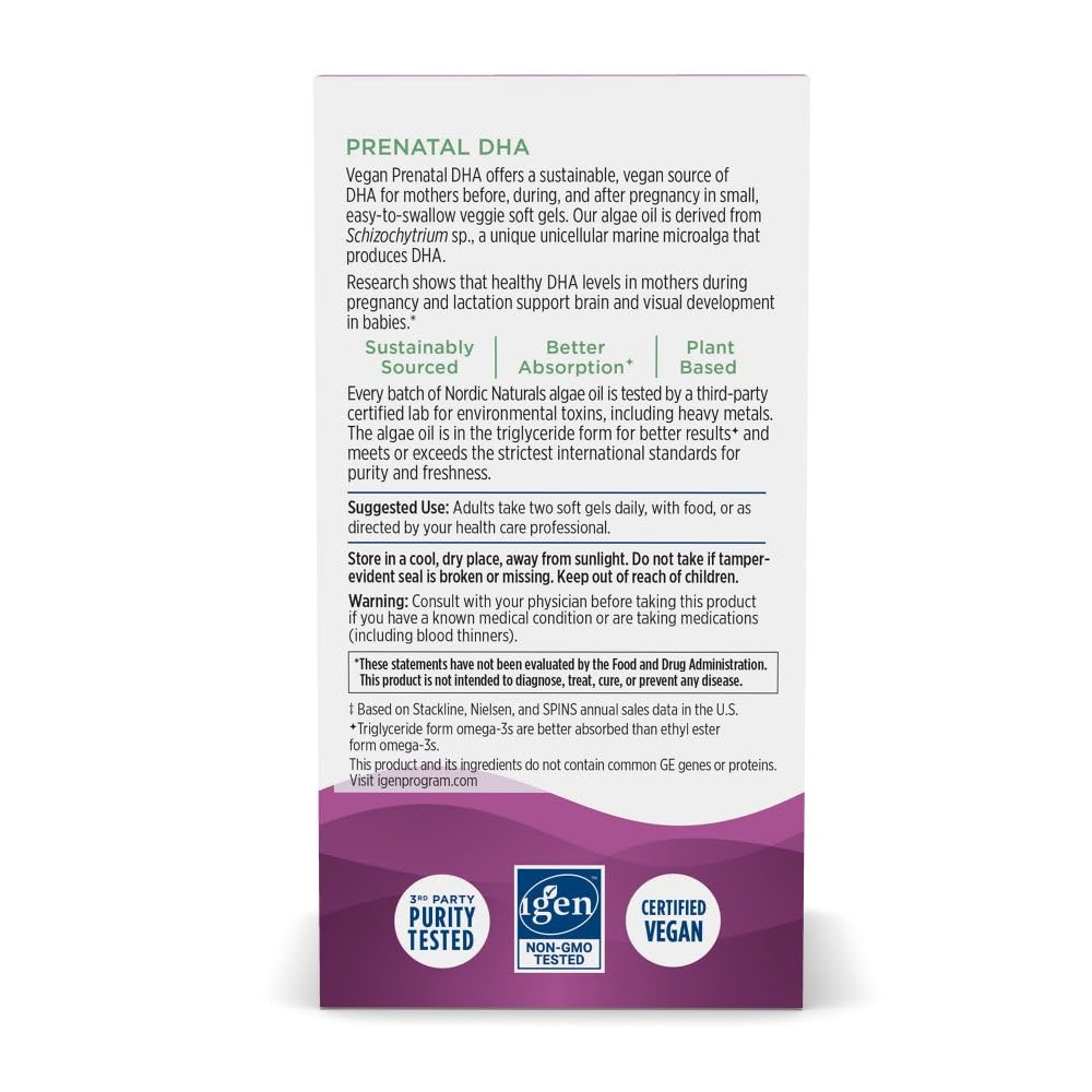 Nordic Naturals Vegan Prenatal DHA, apoyo al desarrollo visual del bebé durante el embarazo.