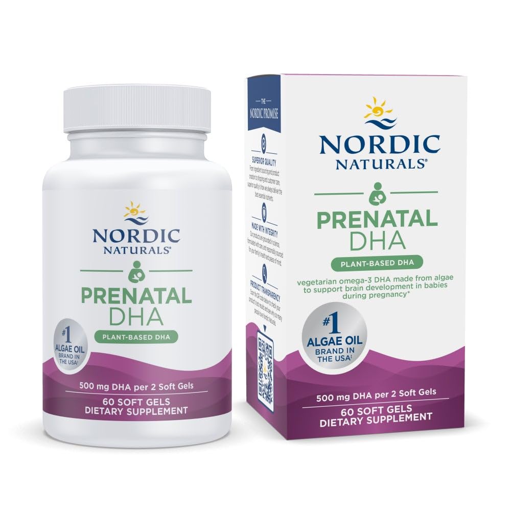 Nordic Naturals Vegan Prenatal DHA, botella, apoyo al desarrollo cerebral del bebé potencial.