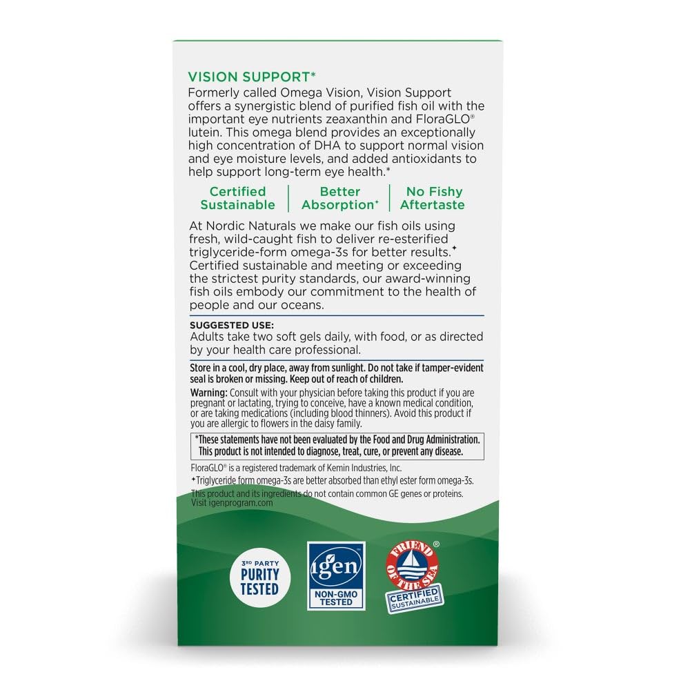 Detalle de ingredientes clave en Vision Support para elección informada.