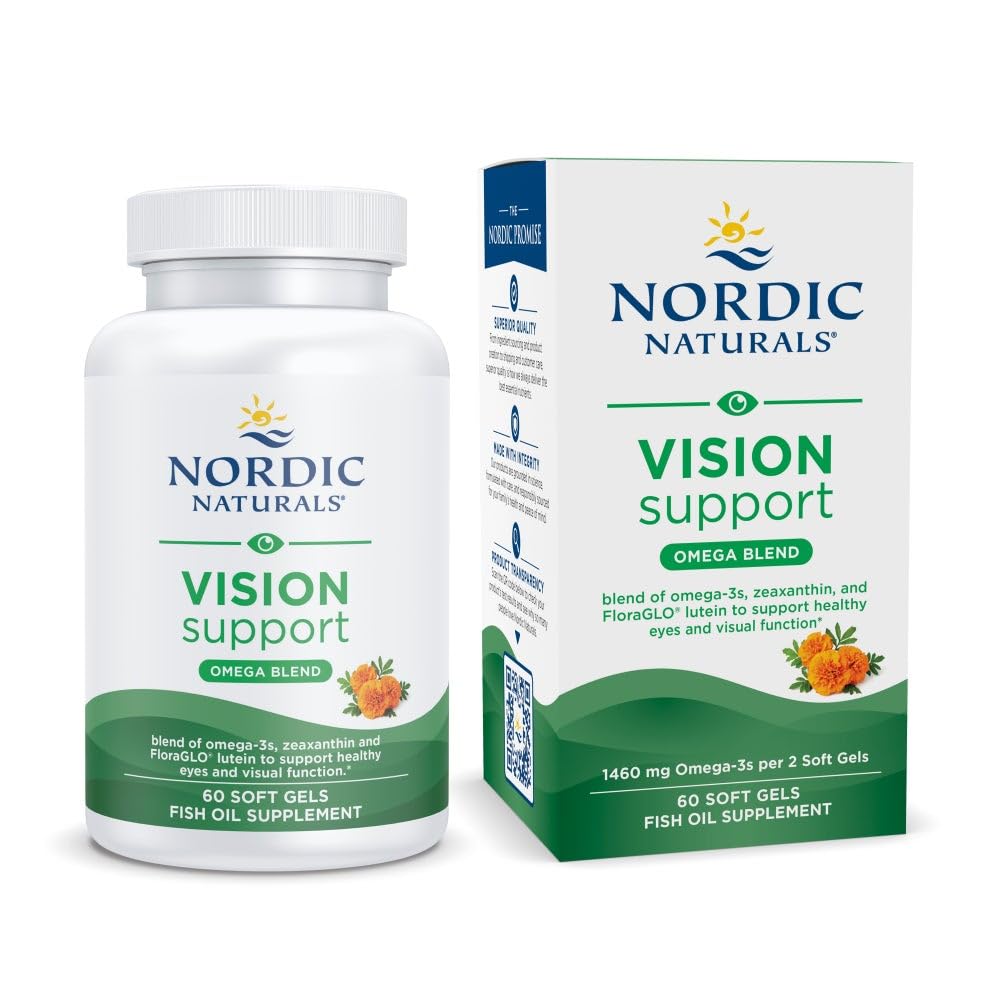 Nordic Naturals Vision Support en botella con limón para cuidado ocular diario.