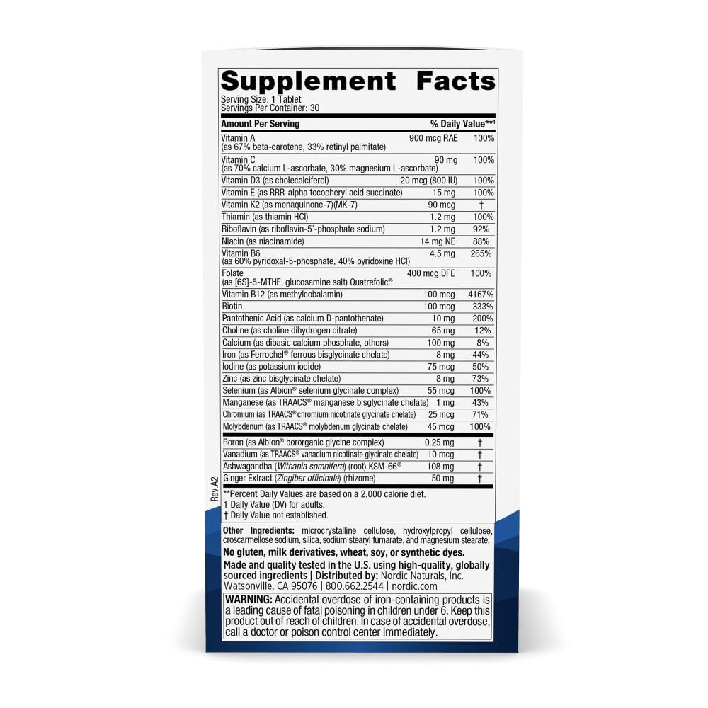 Nordic Naturals Women’s Multivitamin One Daily tabletas en primer plano para cabello y piel.