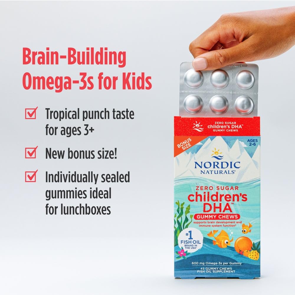 Nordic Naturals Gominolas DHA Niños, bote con 45 gomitas, formato diario.