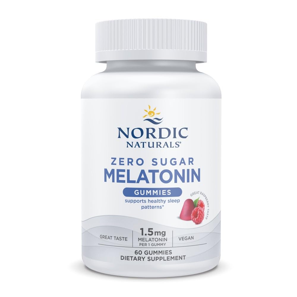 Gominolas Nordic Naturals sin azúcar frambuesa en frasco para descanso suave.