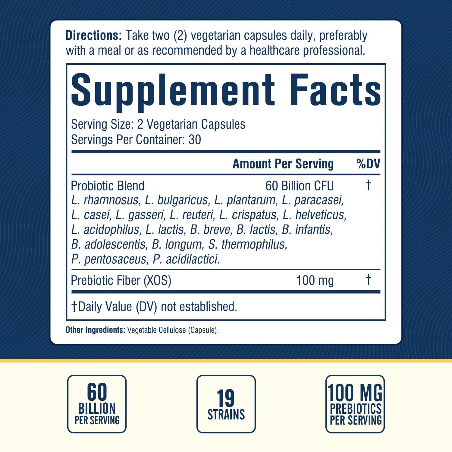 Nordvida Probiotico: etiqueta con 19 cepas para salud intestinal y equilibrio