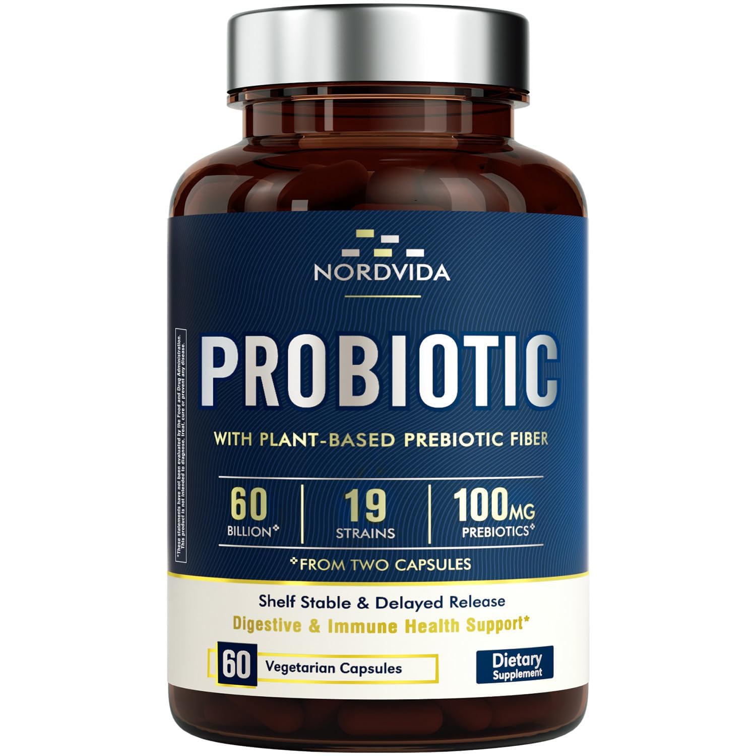 Nordvida Probiotico: cápsulas en botella, 60 mil millones para apoyo digestivo